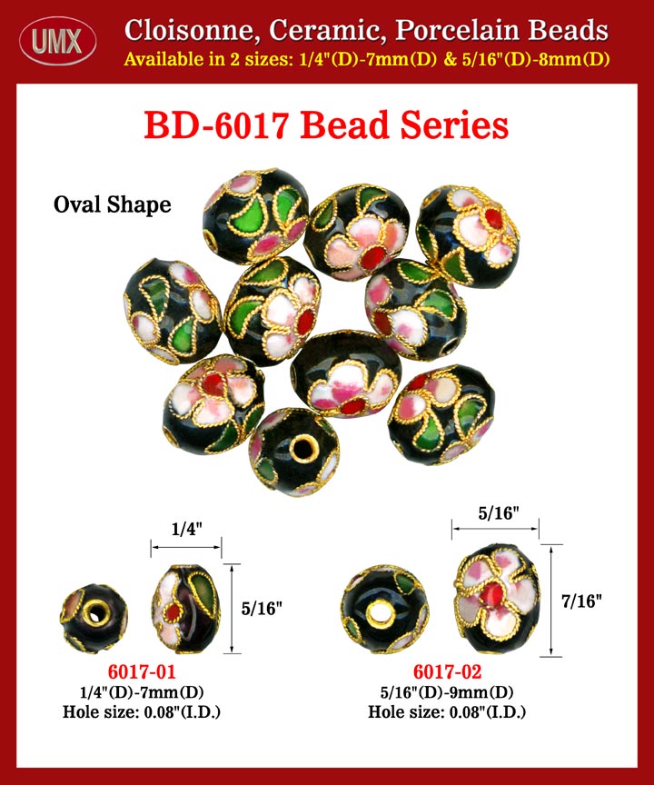 Cloisonne Barrel Beads - Black Color Enamel Flower Arts.