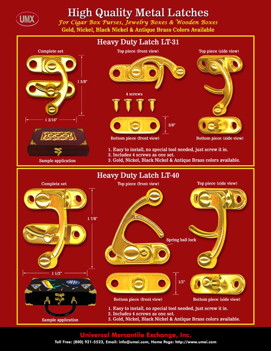 We design and manufacture compact size wooden craft, wood gate latch and metal gate latches to latch wholesale stores and hardware suppliers. With antique, 
gold, black nickel and nickel color option available.