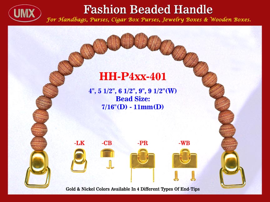 HH-Pxx-401 Beaded Handles With Pottery Flower Pattern Bali Beads For Designer Handbags Making