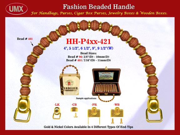 Round Pottery Beads and Donut Metal Spacer Beads: HH-Pxx-421 Beaded Handles For Wholesale Handbags Making Supply