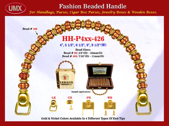 Carved Lantern Beads and Gold Spacer Beads: HH-Pxx-426 Beaded Handles For Wholesale Handbags Making Supply