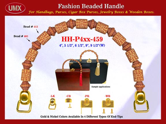 The wholesale cigar box purse handles are fashioned from mixed wholesale beehive beads and wholesale pillow beads.