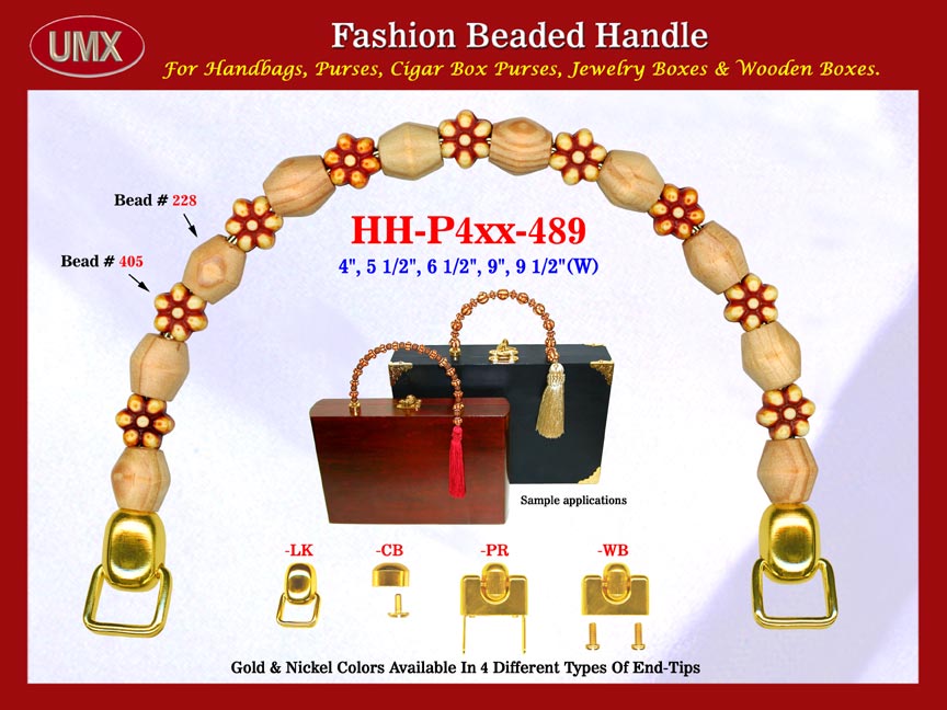 We are supplier of vintage box purses supplies wholesale shops. Our Wholesale vintage box purse handles are fashioned from mixed wholesale natural wood color wooden beads and Bali Flower beads.