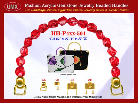 We are supplier of womens purse making hardware accessory. Our womens wholesale purse handles are fashioned from ruby red gemstone beads - acrylic gemstone beads.
