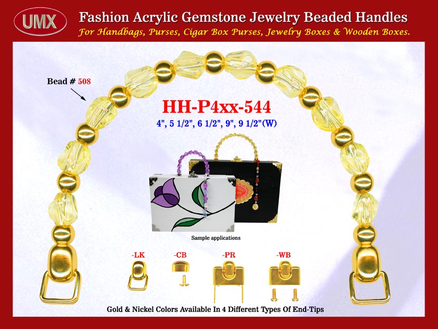 We are supplier of women's pocketbook handbag making hardware supplies. Our wholesale women's pocketbook handbag handles are fashioned from citrine jewelry beads - acrylic citrine beads.