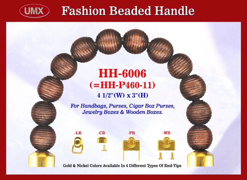 Large Picture of beaded wood handbag handle hh6006