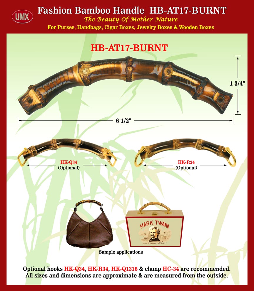 We supply optional bamboo handle hooks and bamboo handle clamps to hook-up handmade purses, box purses or handmade cigarbox purses.