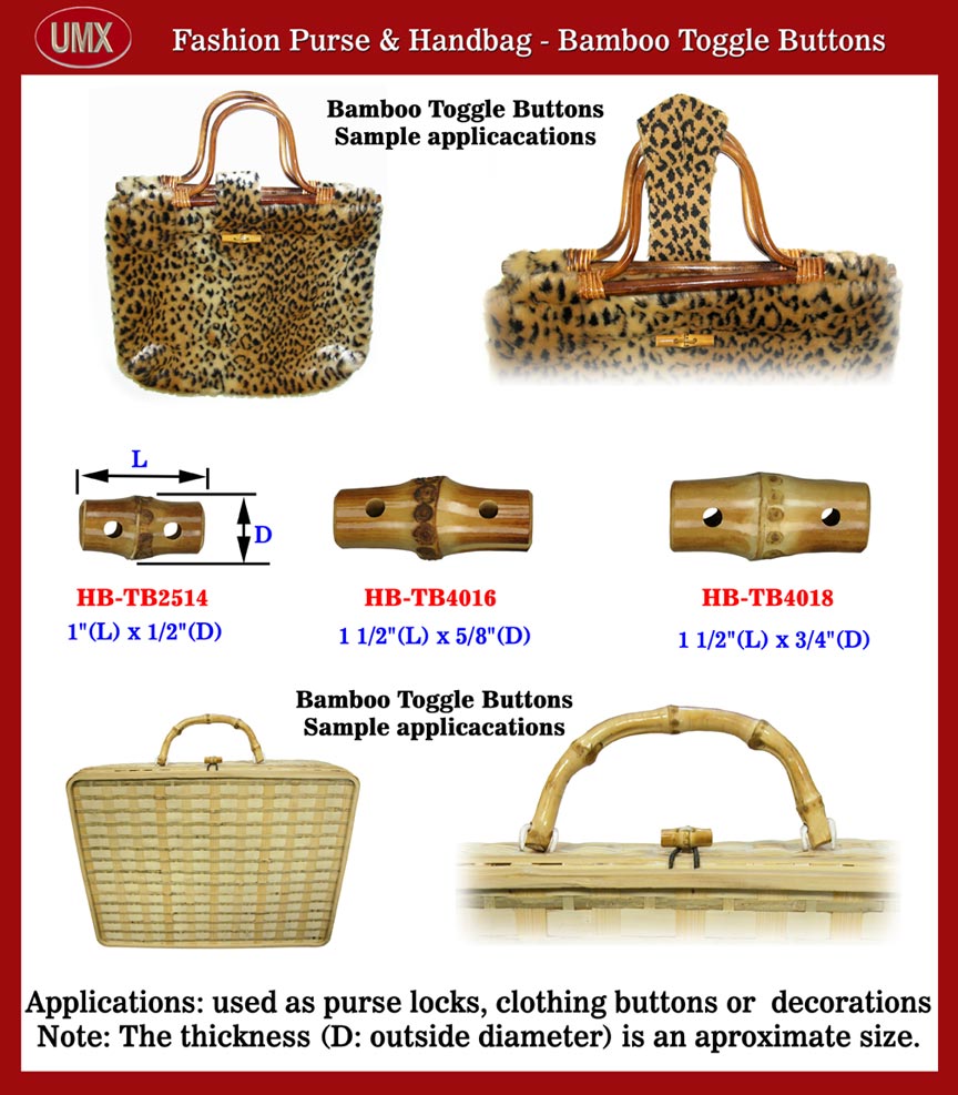 Bamboo Toggle Buttons: Fashion Purse Button Hardware For Fashion Purses and
Handbags