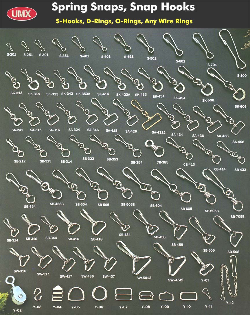 Snaps, Spring Snaps, Snap Hooks, Hooks for buckles, luggage, fishing, boating
