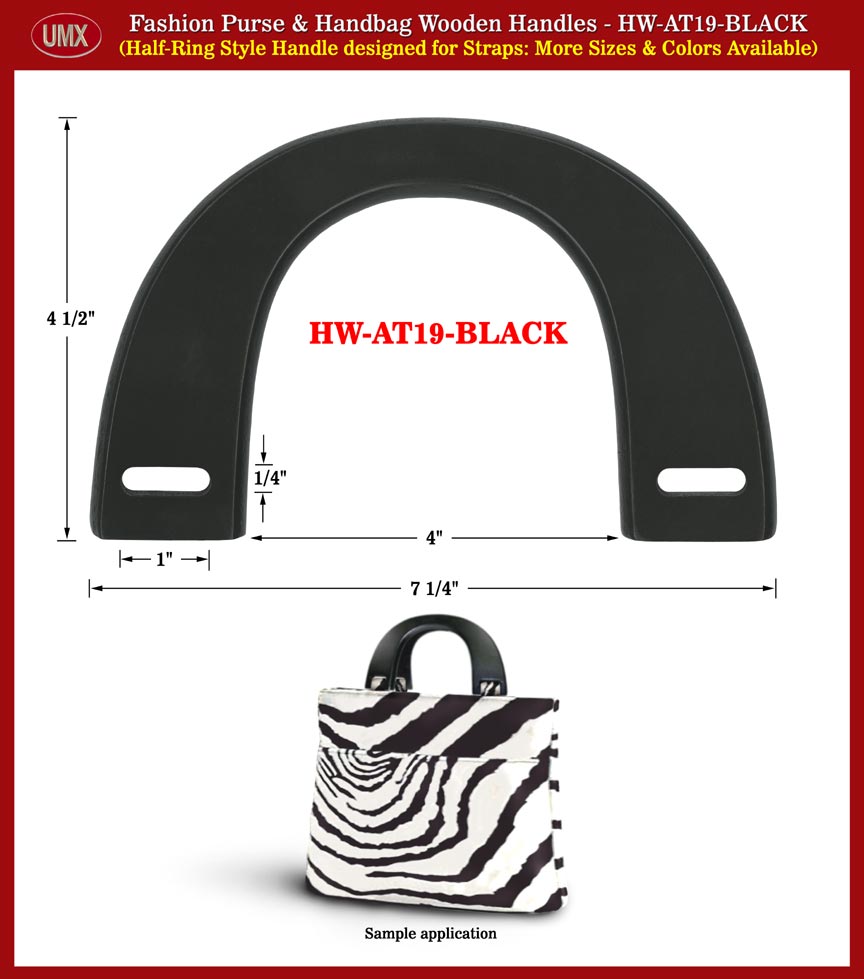 Fashion Purses and Handbags Wooden Handle - Hand made Half-Ring Wood HW-AT19-BLACK