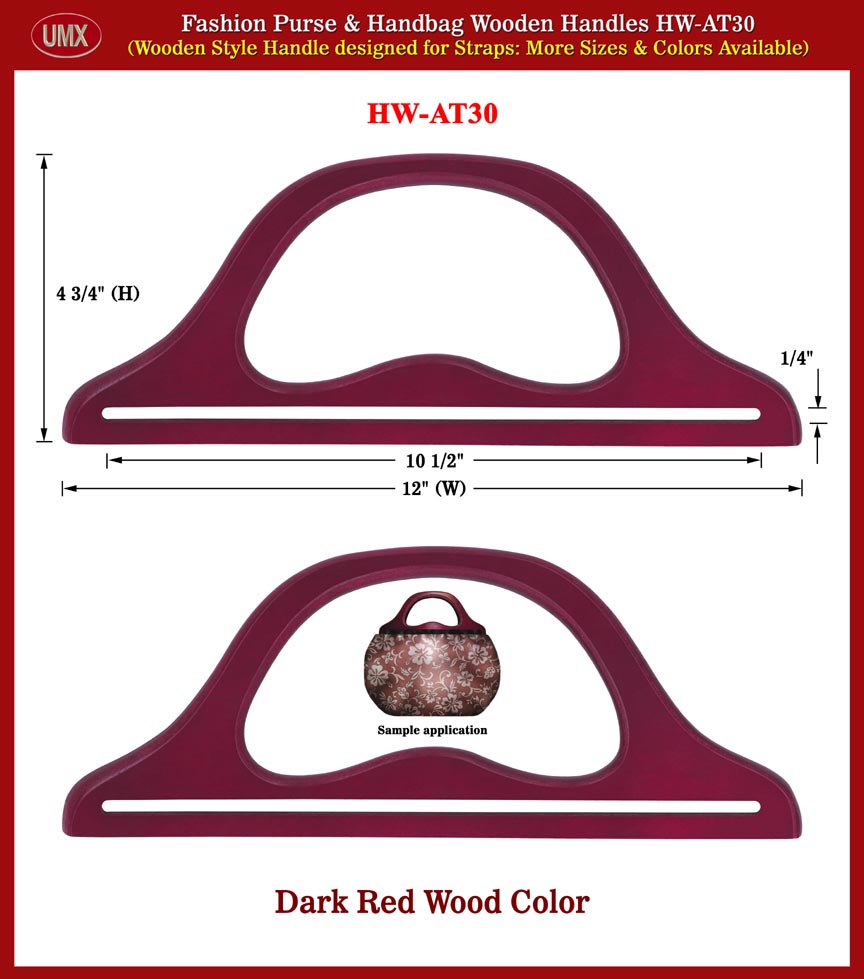 Red Wood Color Fashion Purse and Handbag Handle - Hand made Half-Ring Wooden
HW-AT30