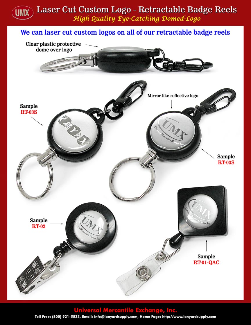 Laser Cut Custom Logo Retractable Badge Reels/Holders/Clips/Keychains