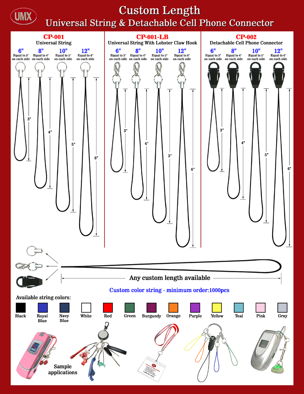 Custom Length or Custom Color Universal Strings: For USB Drives, Cellular Phones, Small Meters, Charms and Beads.