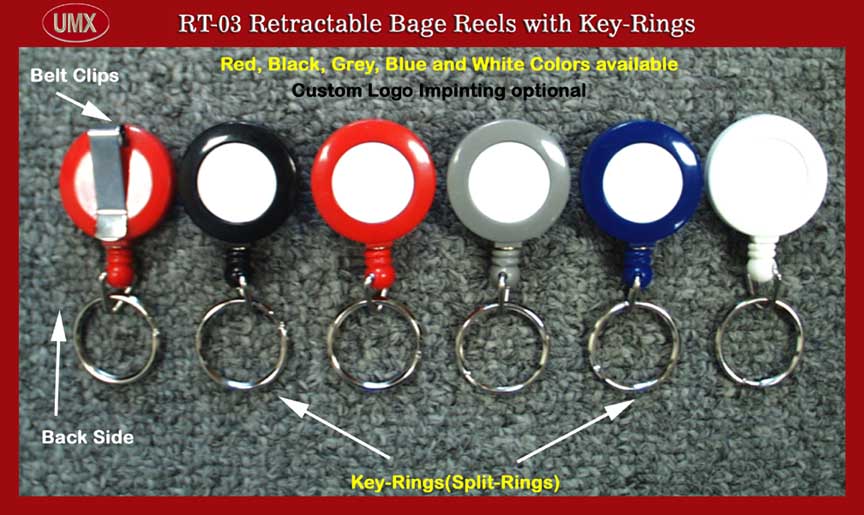 Retractable keyring reels come with key rings on the bottom side of reels.