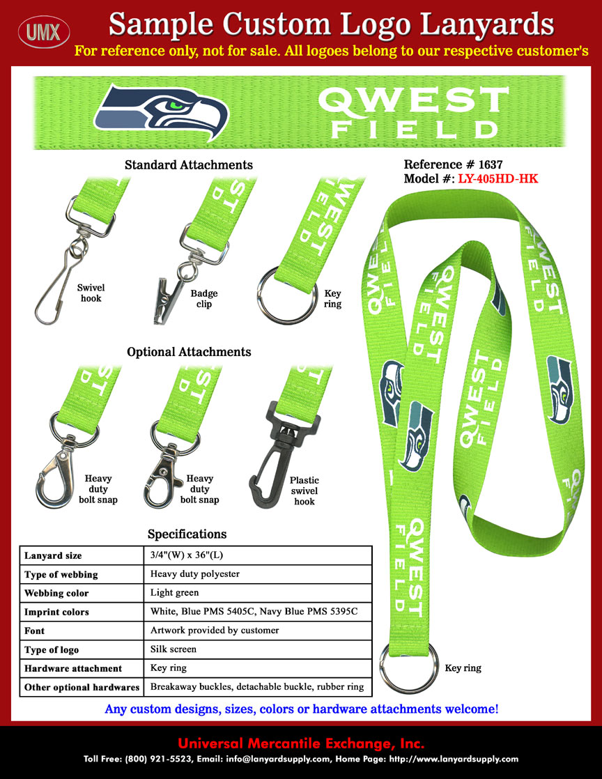 Seahawks Stadium - QWEST FIELD Lanyards with Light Green Color