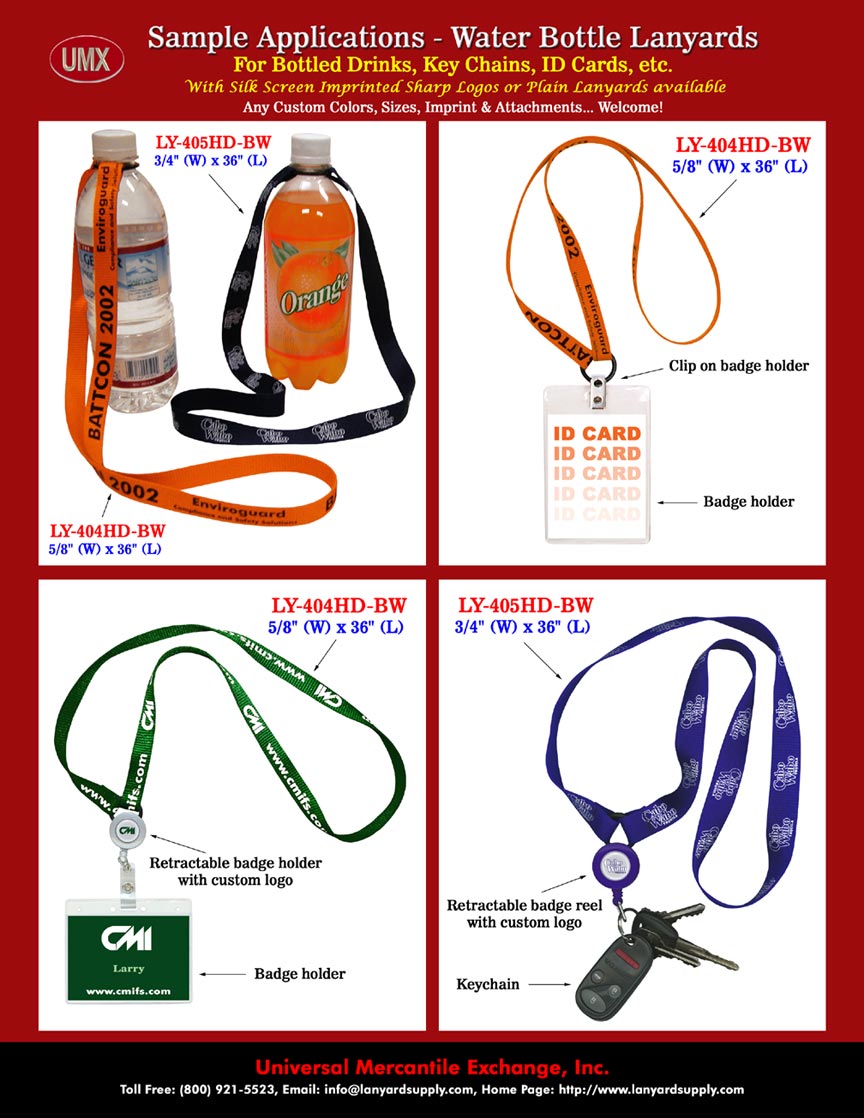 The water bottle sports lanyards can be used as sports ID lanyards to carry sports badges.