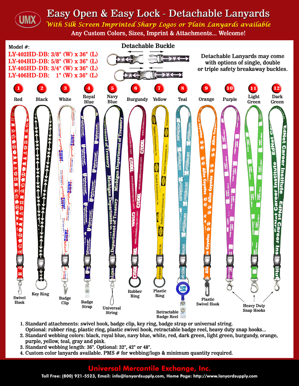 These low cost detachable lanyards or detachable ID name badge lanyards, come with very comfortable to wear heavy duty and high quality polyester webbing.