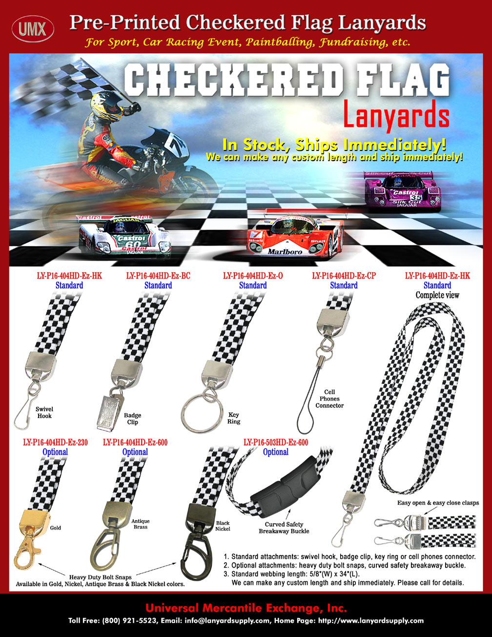 Car Racing Checkered Flag Lanyards with Square Black and White Color Chessboard Patterns