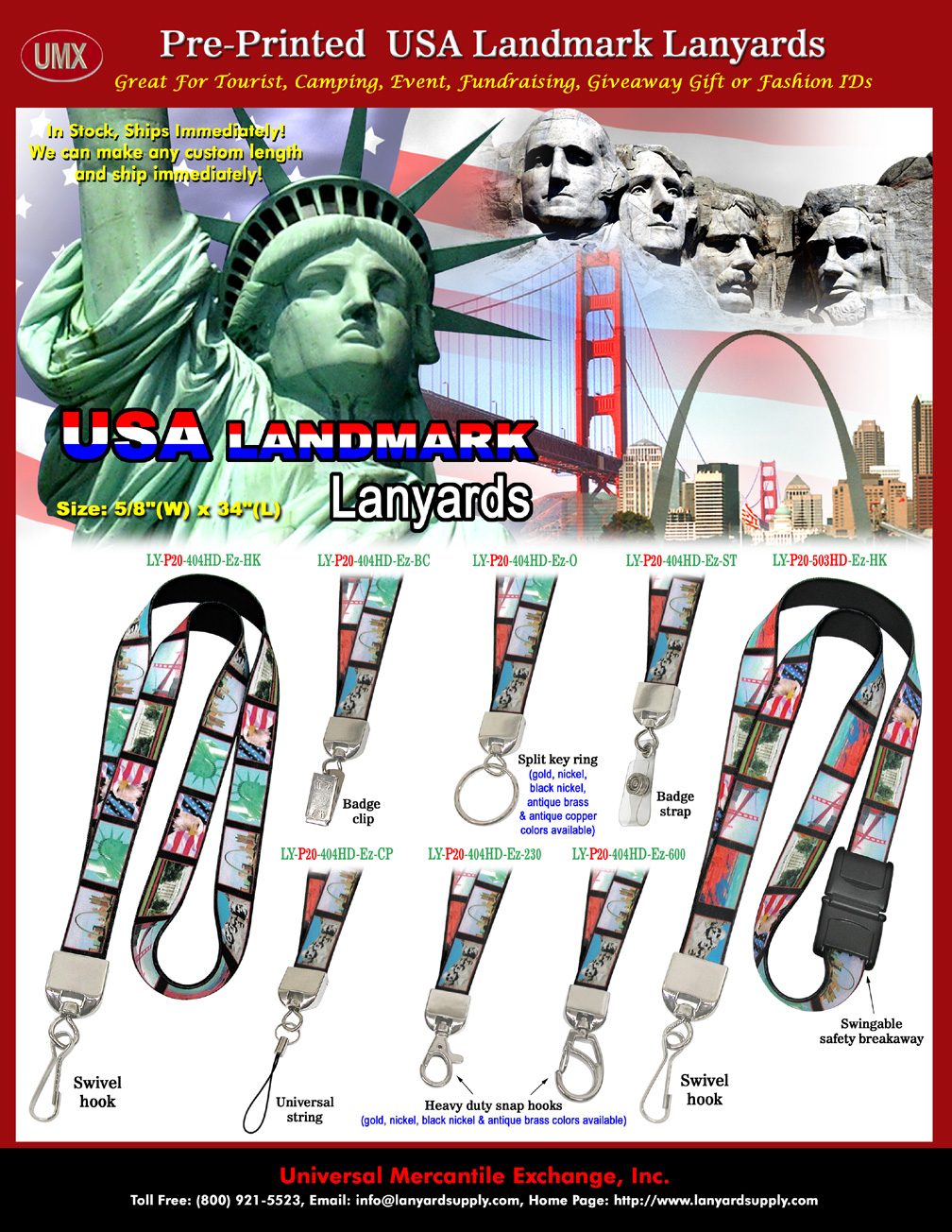 The 5/8"  photo quality landmark neck lanyards are great for tourist, camping, event, fundraising, giveaway gift or fashion ID or name badge.
