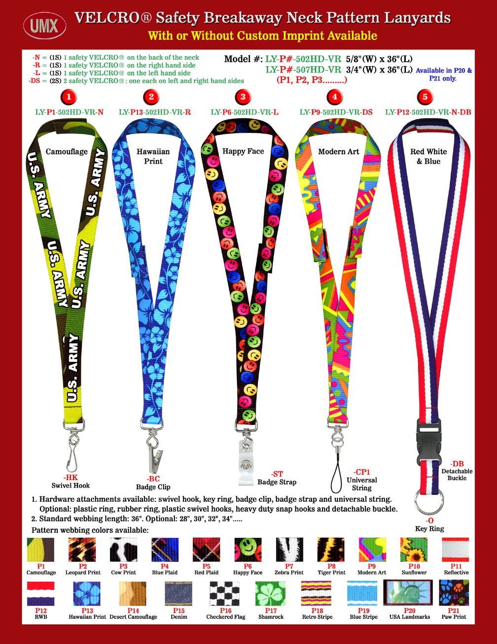5/8" & 3/4" Pattern Printed Velcro Safety ID Tag Lanyards.