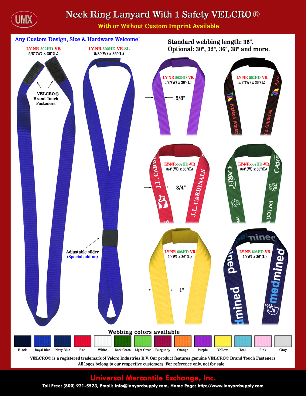 3/8", 5/8", 3/4" and 1" buckle safety neck rings, neck straps or neck band alnayrds come with 14 colors, black, white, royal blue, navy blue, yellow, red, orange, pink, burgundy, light green, dark green, purple, teal and grey color available.
