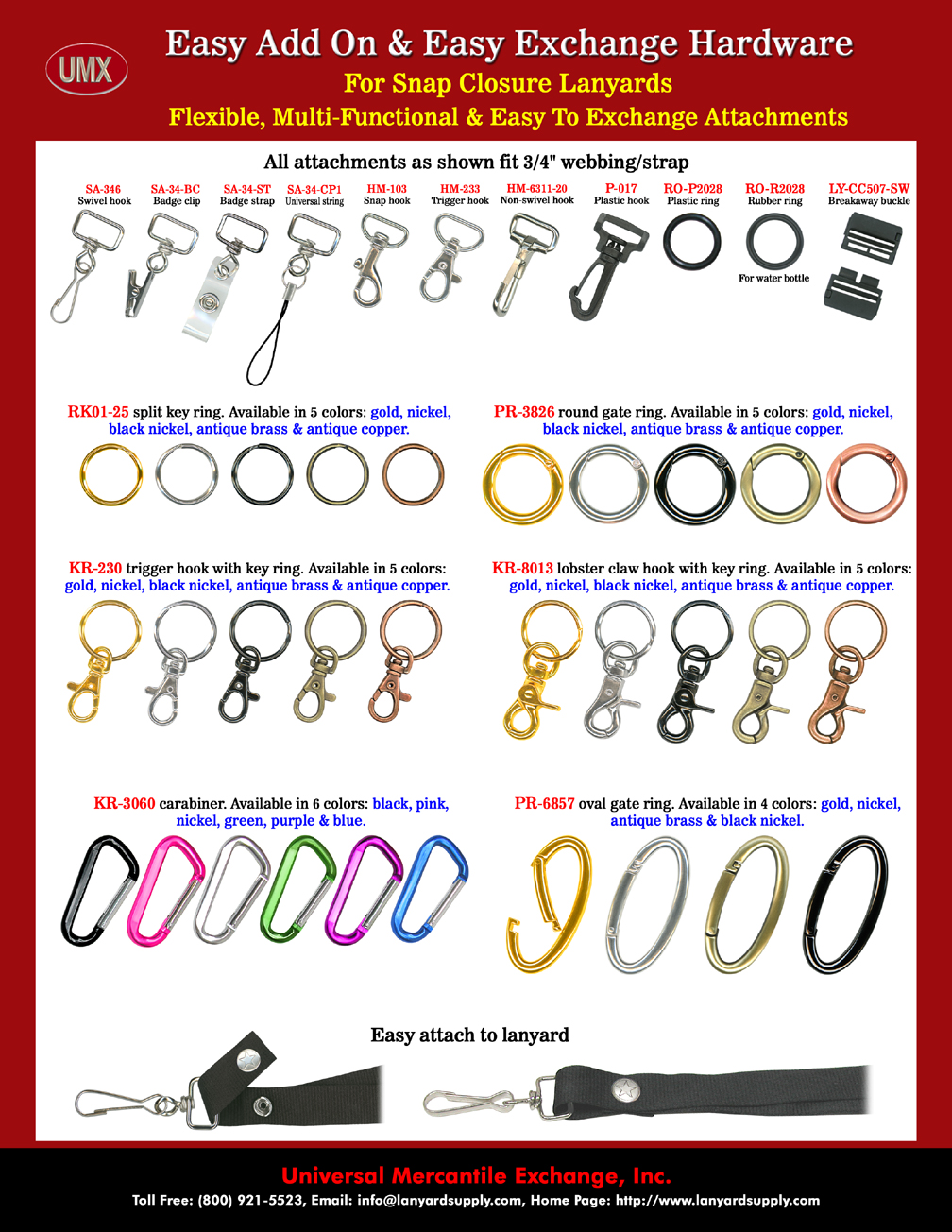 UMX Array Of Easy-Add-On Attachment For 3/4 Snap Closure Lanyards