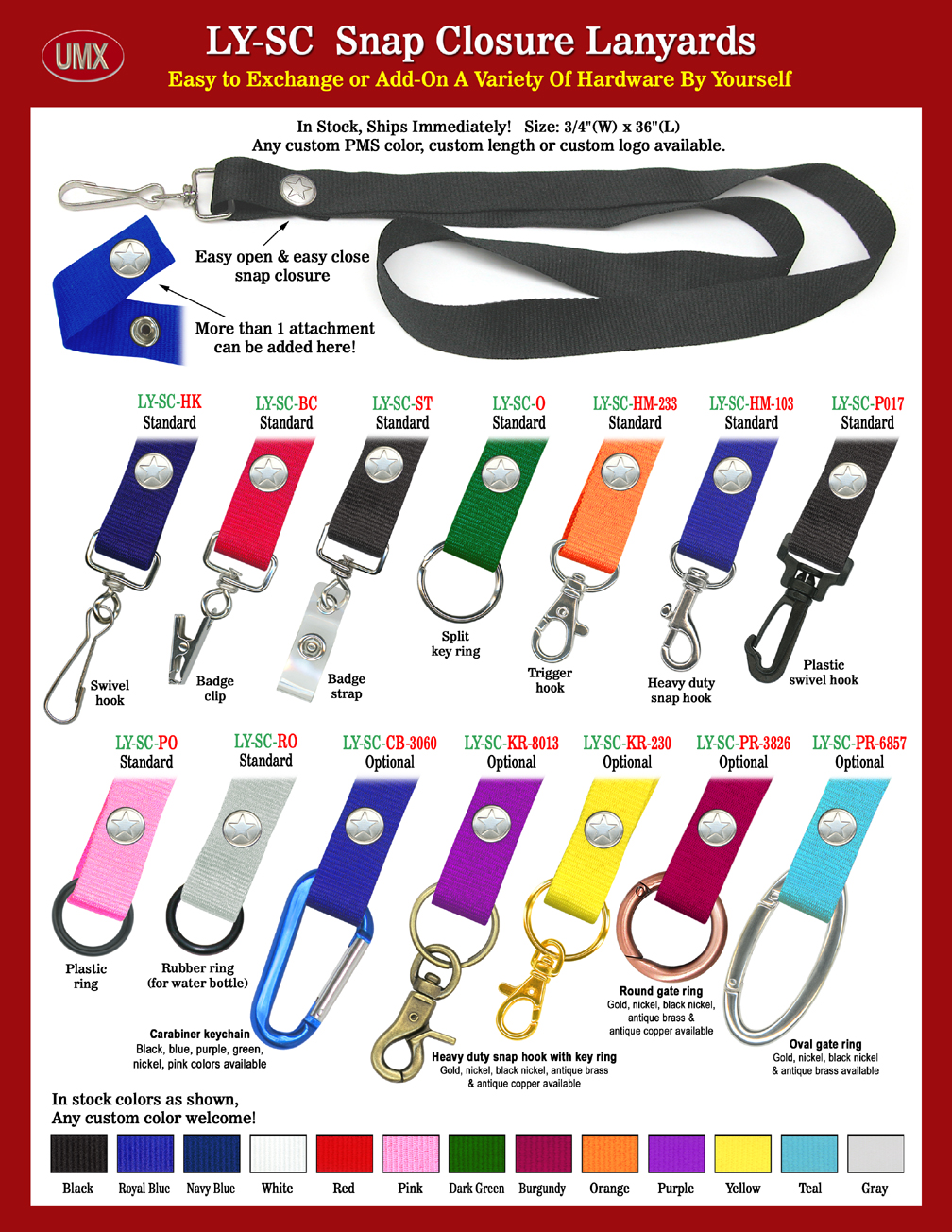 UMX 3/4 Low Price Snap Closure Lanyards With 13-Colors In Stock