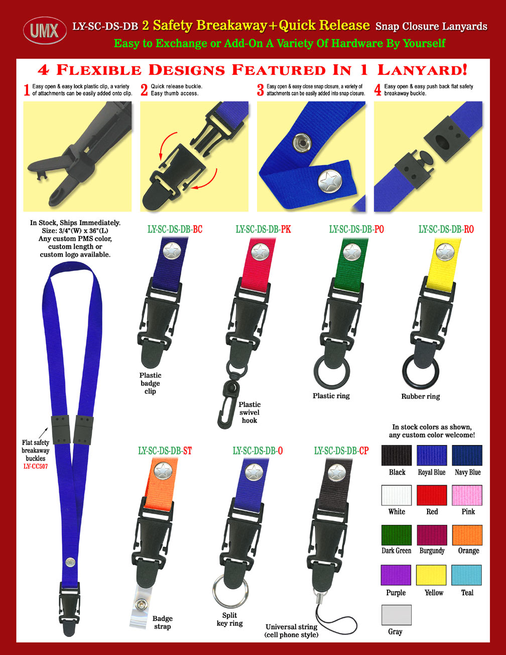 Quick Release Snap Closure Safety Lanyards Come With Simple, Flexible, Detachable and Double Safety Protection!