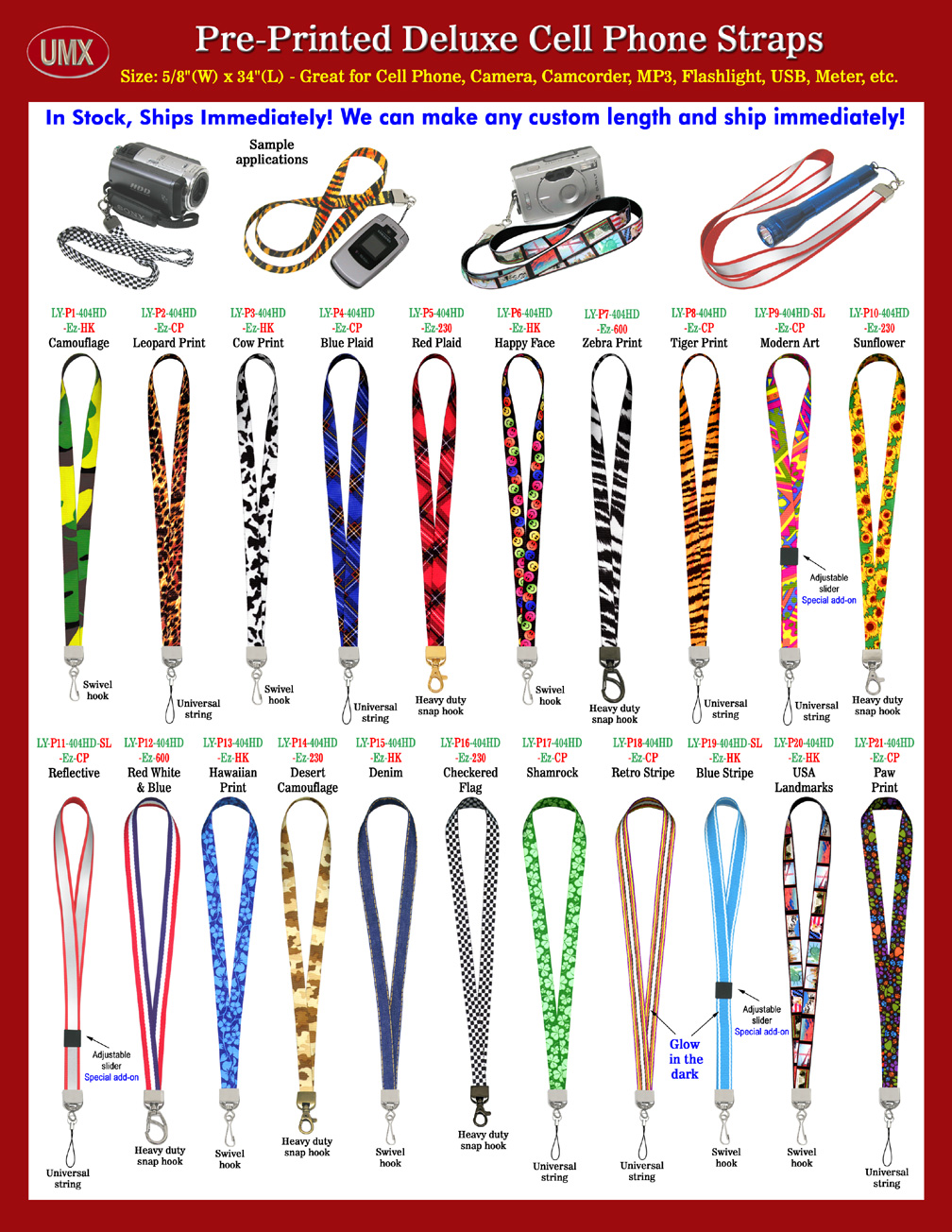 Ez-Adjustable Deluxe Phone Strap Supplies: With Pre-Printed Themes.