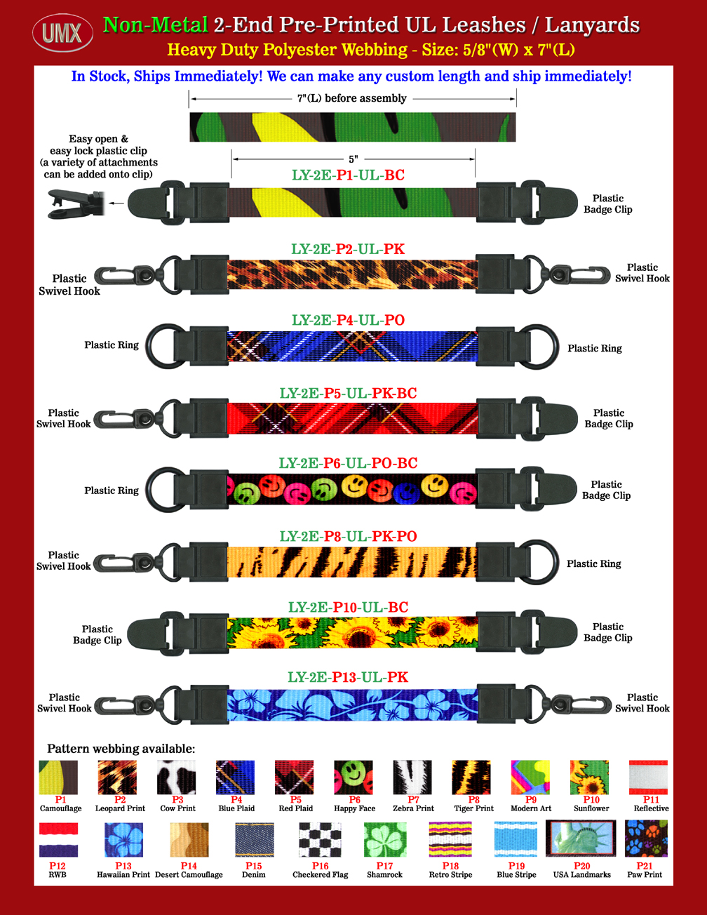 Pre-Printed Universal Link All Plastic 2-End Leash Lanyards - Scan-Safe Pre-printed Leashes With More Than 20 Themes In Stock.