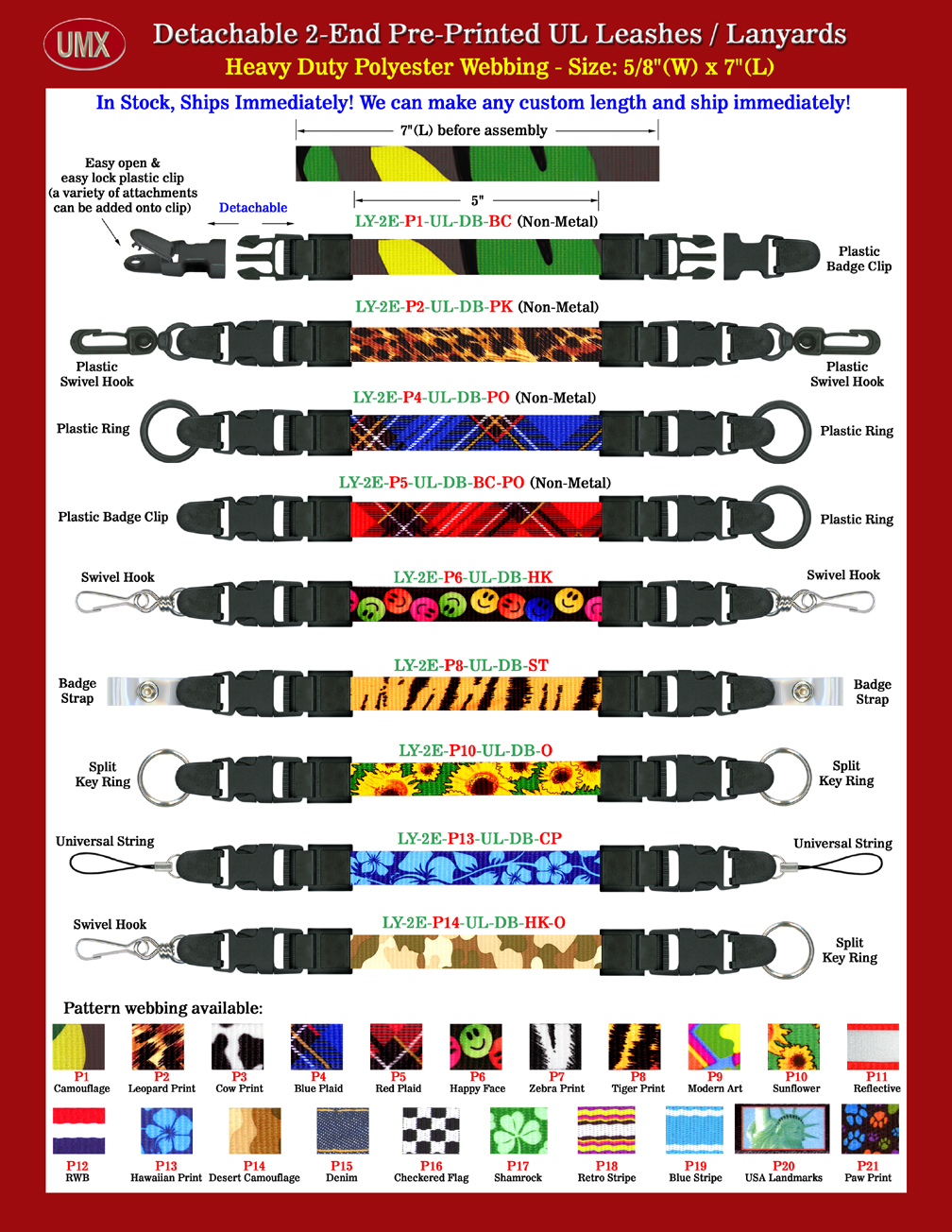 5/8" Universal Link Pre-Printed 2-End Quick Release Leash Lanyards - With More Than 20 Themes In Stock