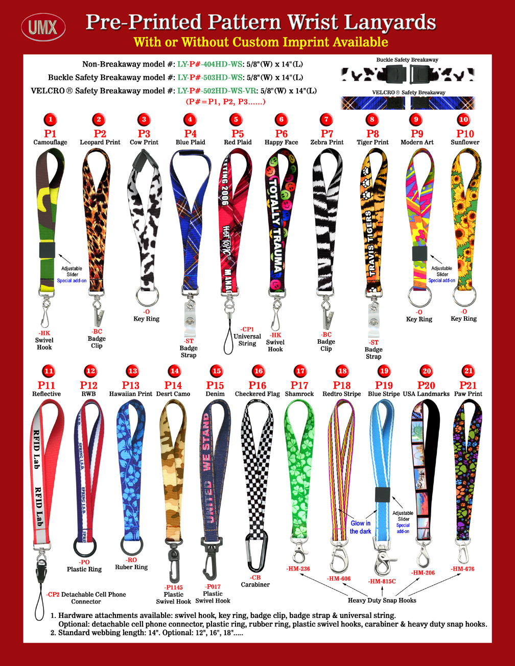 The sewn-on unique and cool designed 5/8" pre-printed pattern wrist lanyards are designed for custom order or custom printed logo.