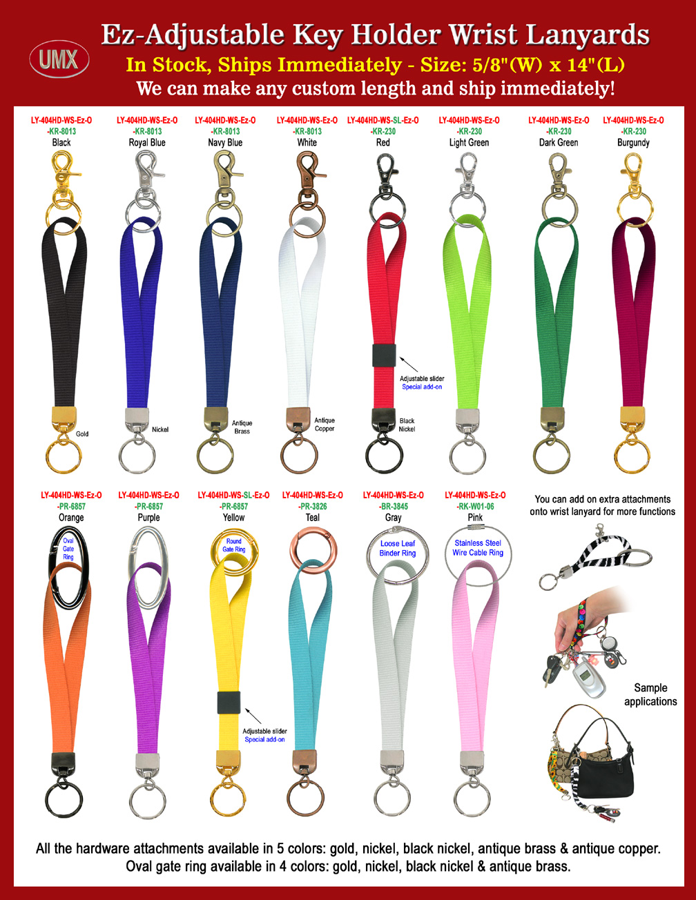 Ez-Adjustable Plain Color 5/8" Keychain Wrist Lanyards. Huge selection of keychain straps and key holder hardware available for different combination.