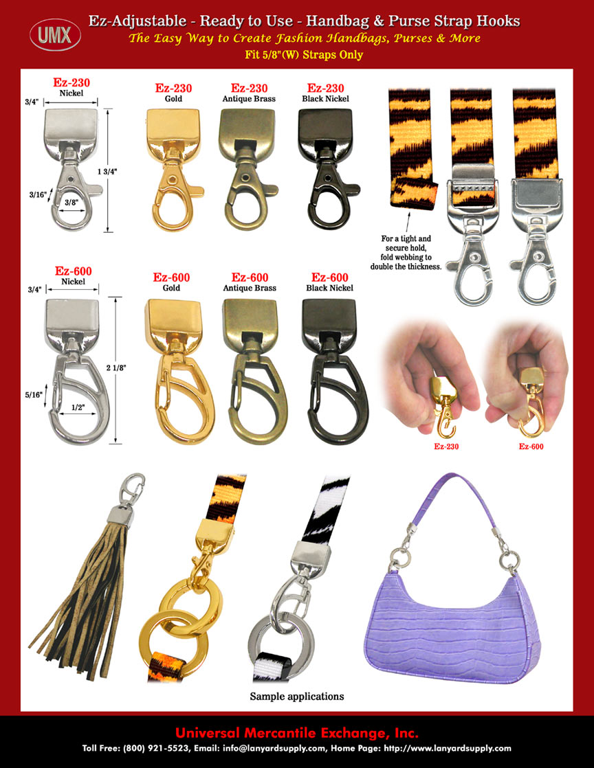 UMX Strap Hook Supplies: Ez-Adjustable Purse Strap Hooks: For Fabric,  Leather and Plastic Straps